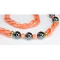 elegant colier de  coral peau d'ange & hematite. Italia